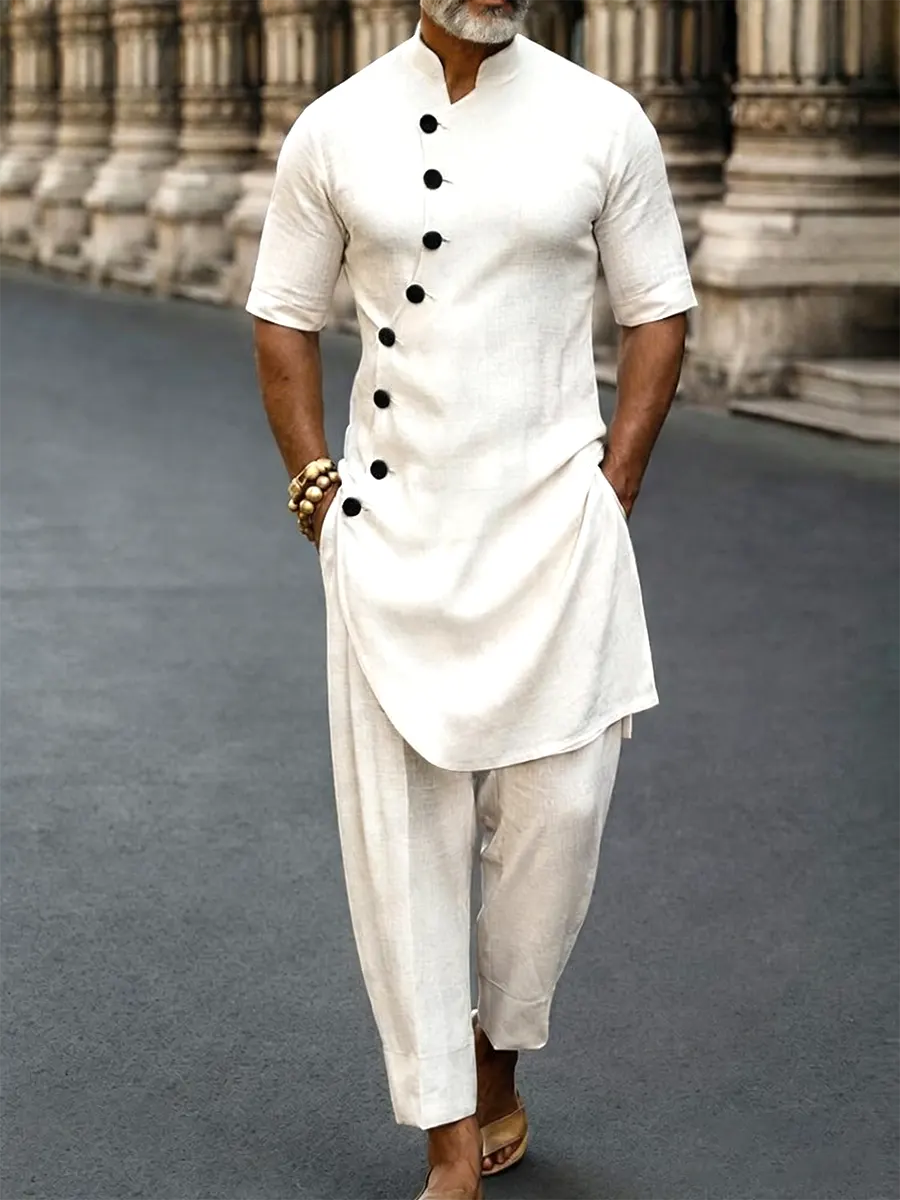 Men's Casual Vacation Cotton Shirt Set